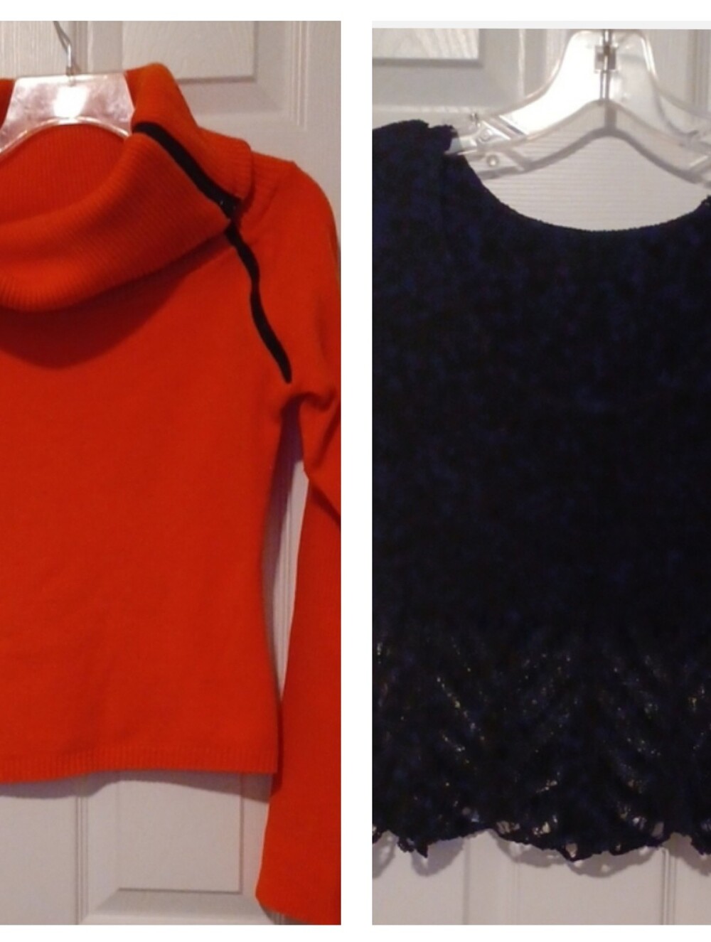 Cache Women's Black Lace Peplum Top And Orange Sweater With Zipper And Cowl